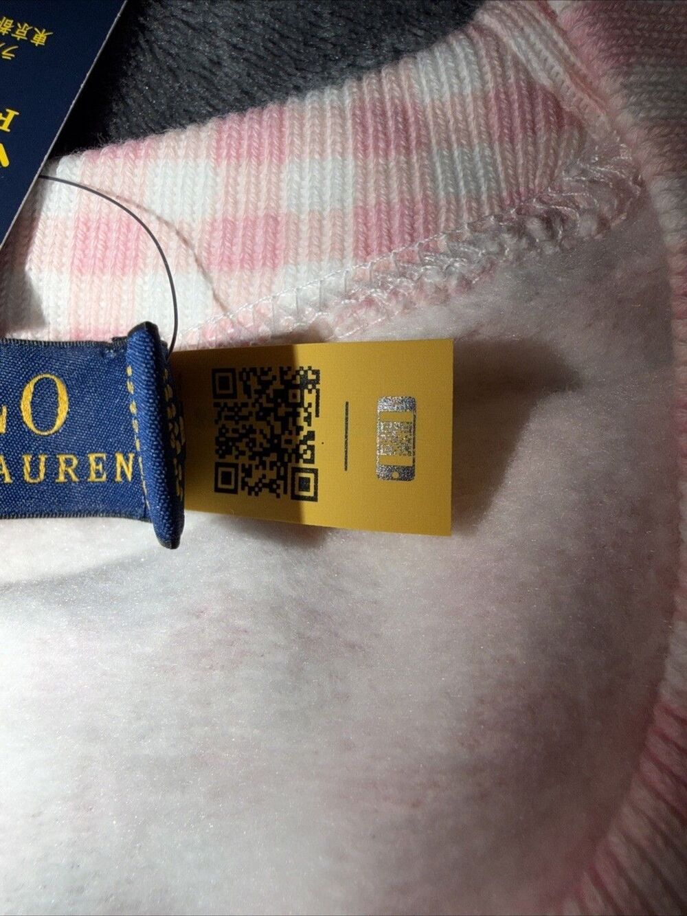 XS Polo Ralph Lauren Gingham Fleece Sweatshirt Pink White - Picture 2 of 13